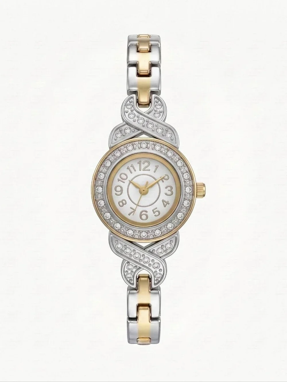NWT Glam & Glow Two-Tone Gold & Silver Rhinestone Embellished Bracelet Watch